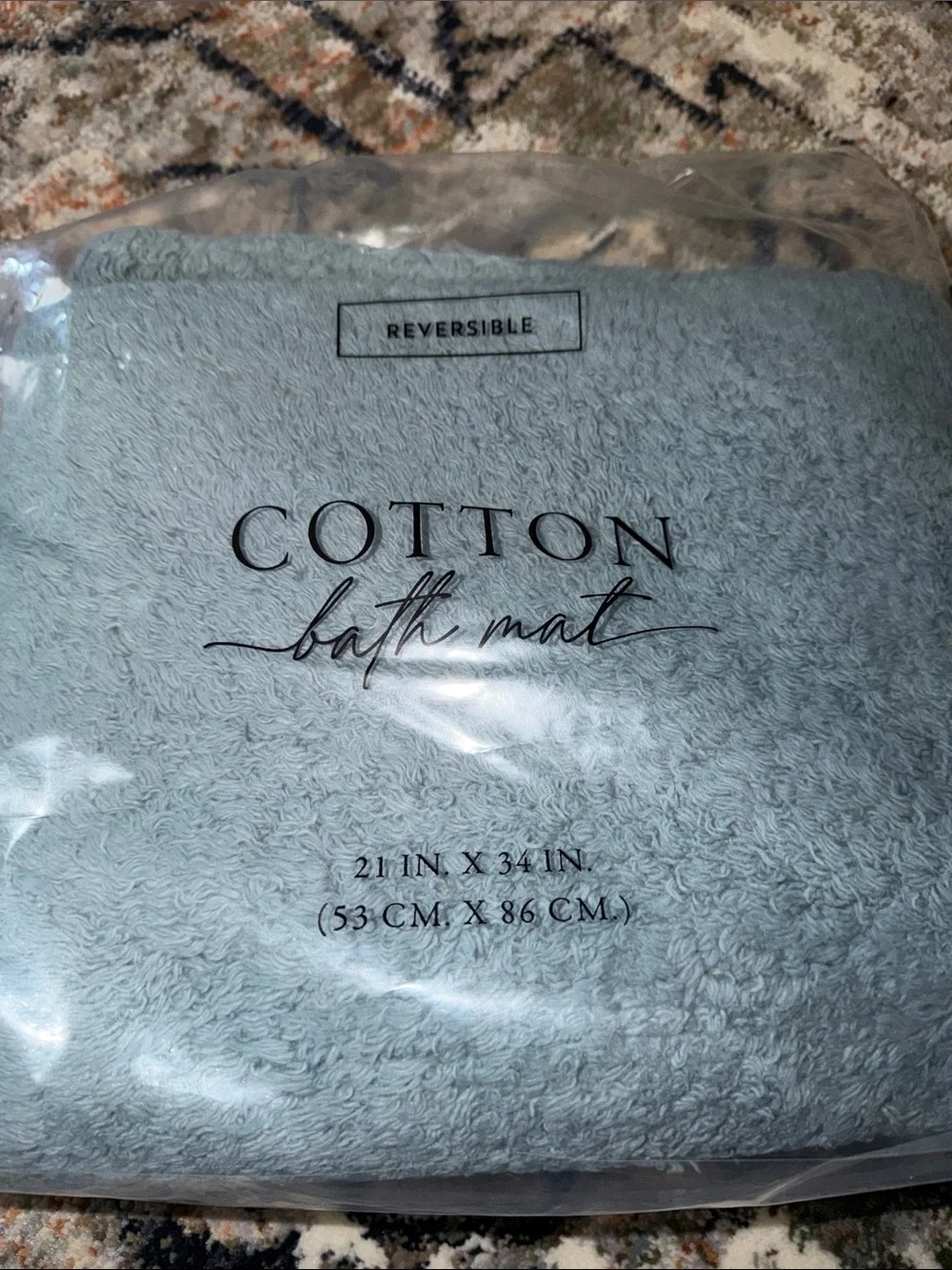 Two Cotton Reversible Bath Mats - blue